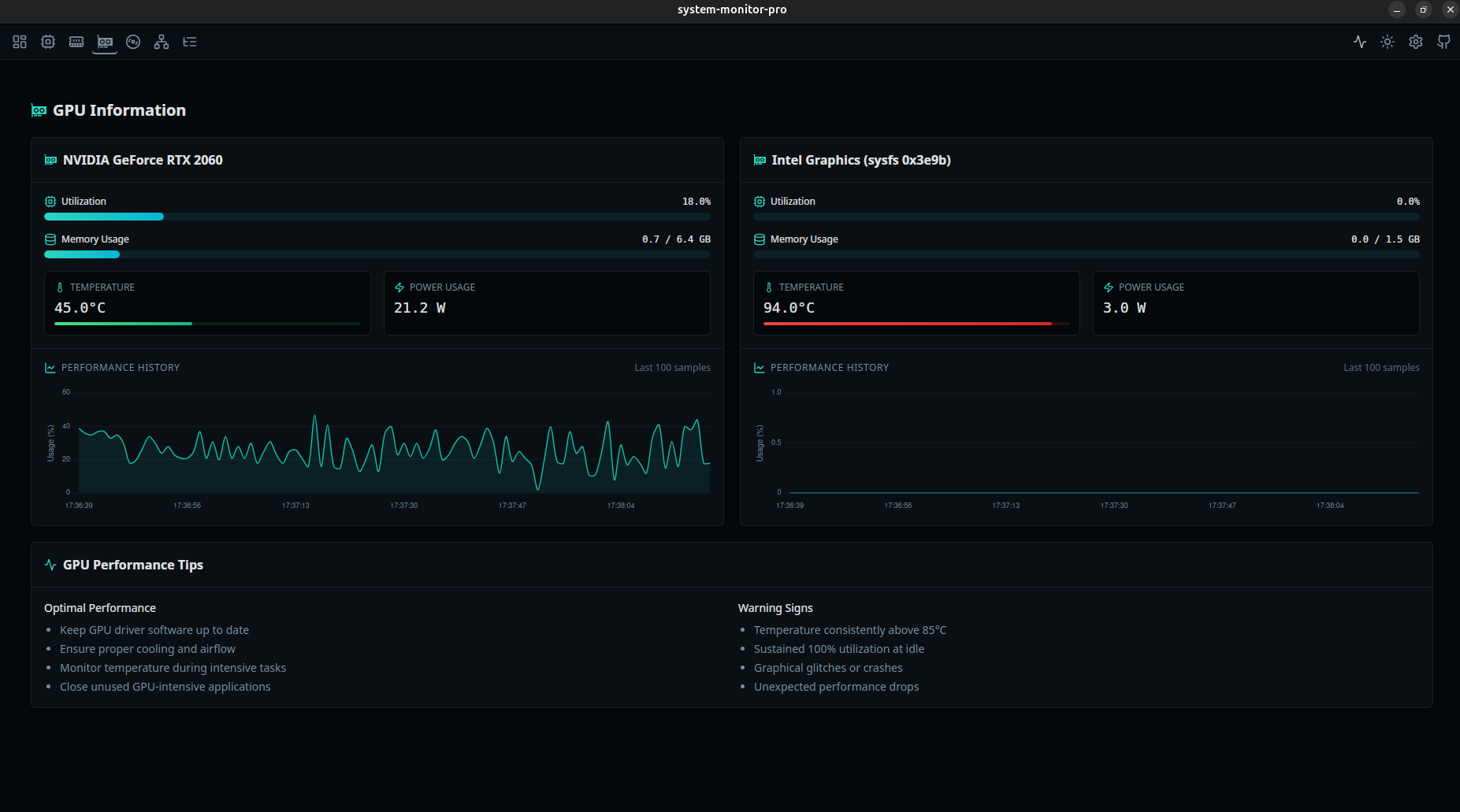 System Monitor Pro - GPU (Dark Mode)